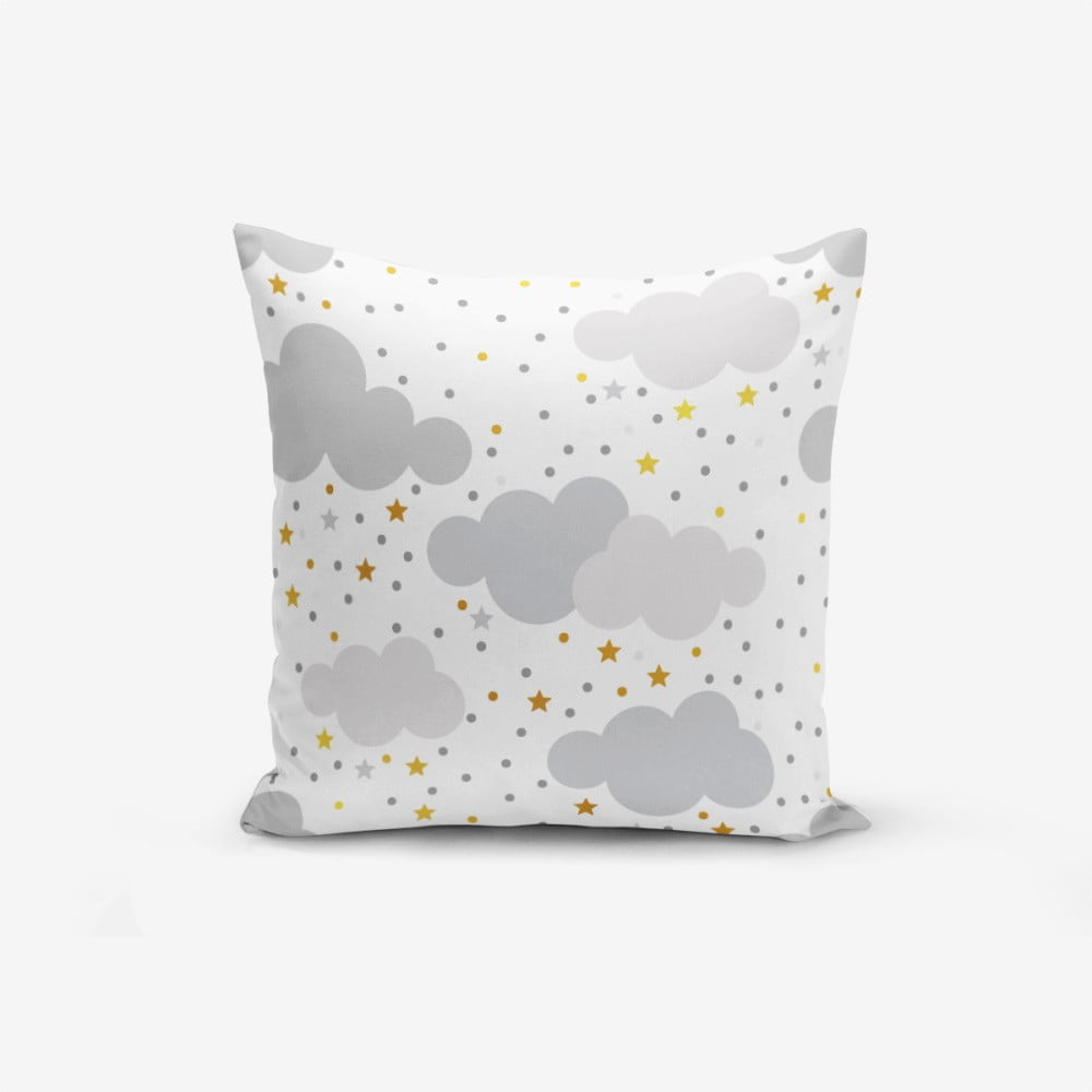 Față de pernă cu amestec din bumbac Minimalist Cushion Covers Grey Clouds With Points Stars, 45 x 45 cm amestec imagine noua somnexpo.ro