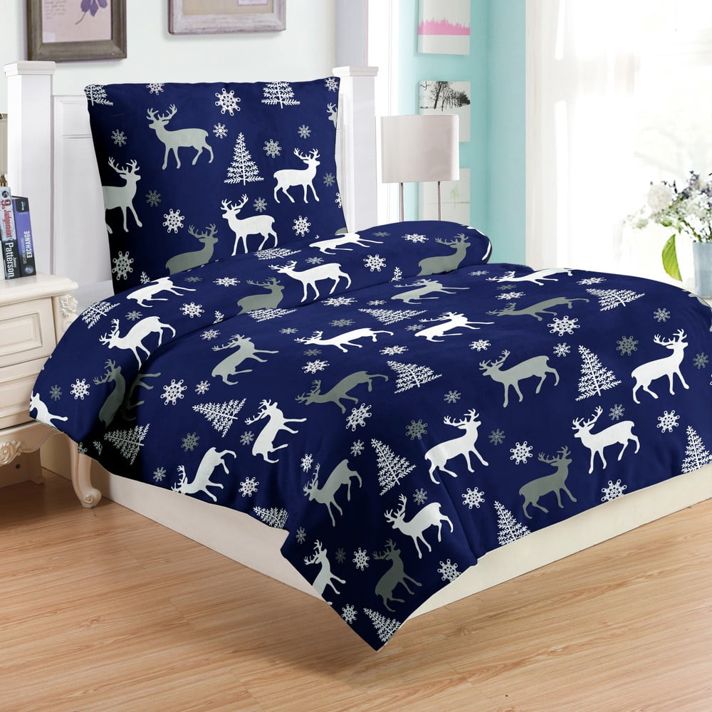Lenjerie de pat din micropluș My House Deer, 140 x 200 cm, albastru bonami.ro imagine noua