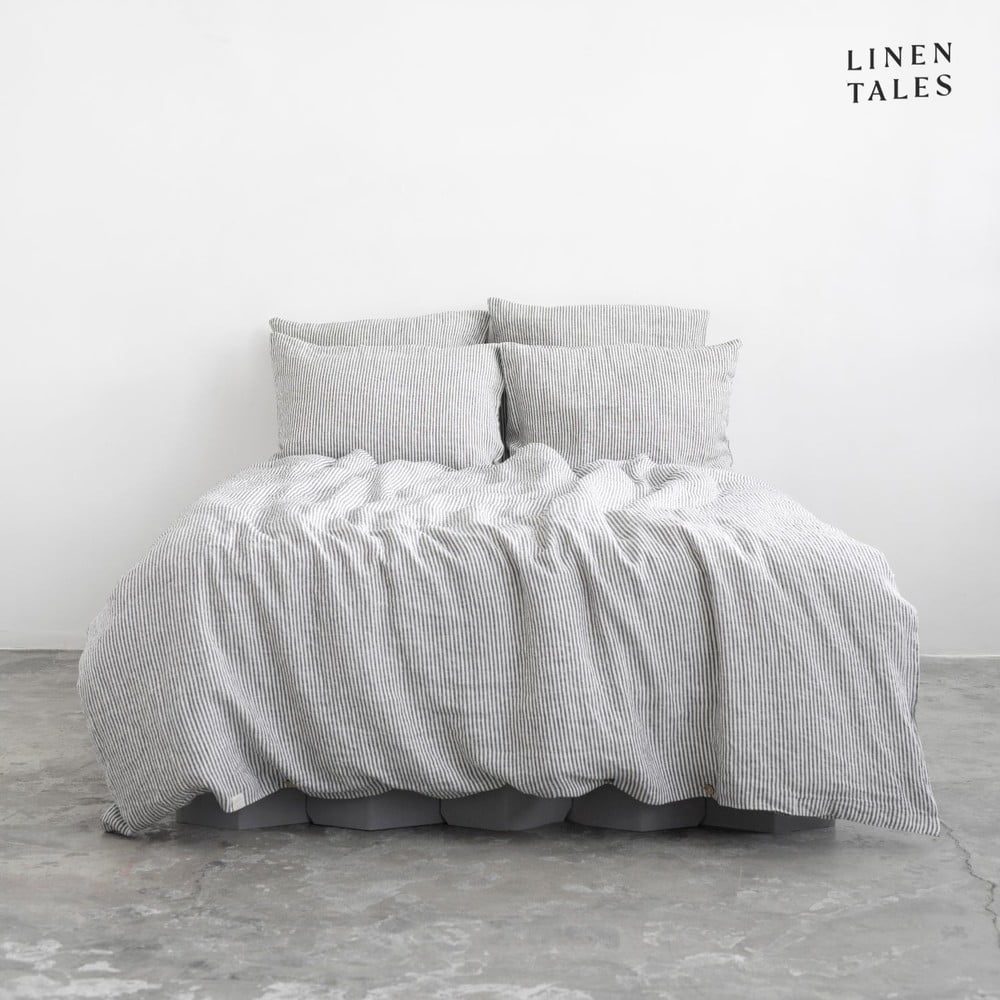 Lenjerie de pat neagră-albă din in pentru pat de o persoană 135×200 cm – Linen Tales 135x200 imagine noua