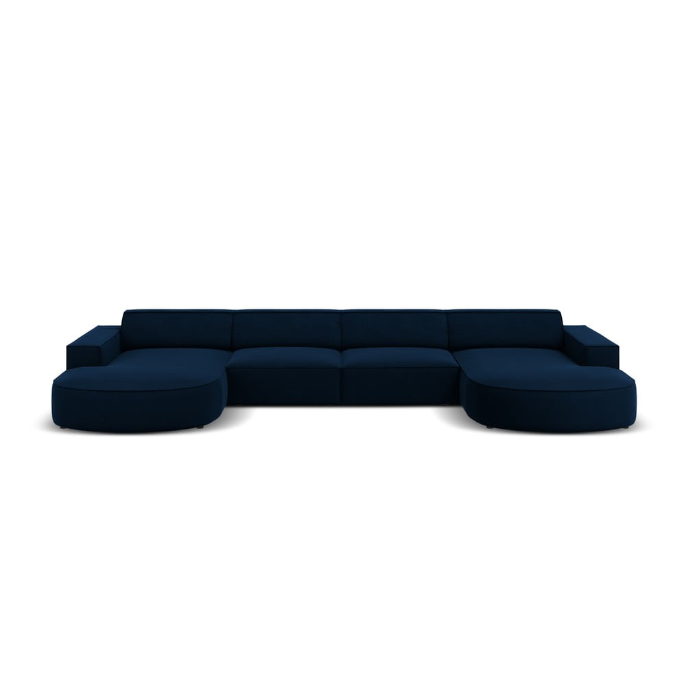Colțar albastru cu tapițerie din catifea (cu șezlong în formă de “U”) Jodie – Micadoni Home "U" imagine noua
