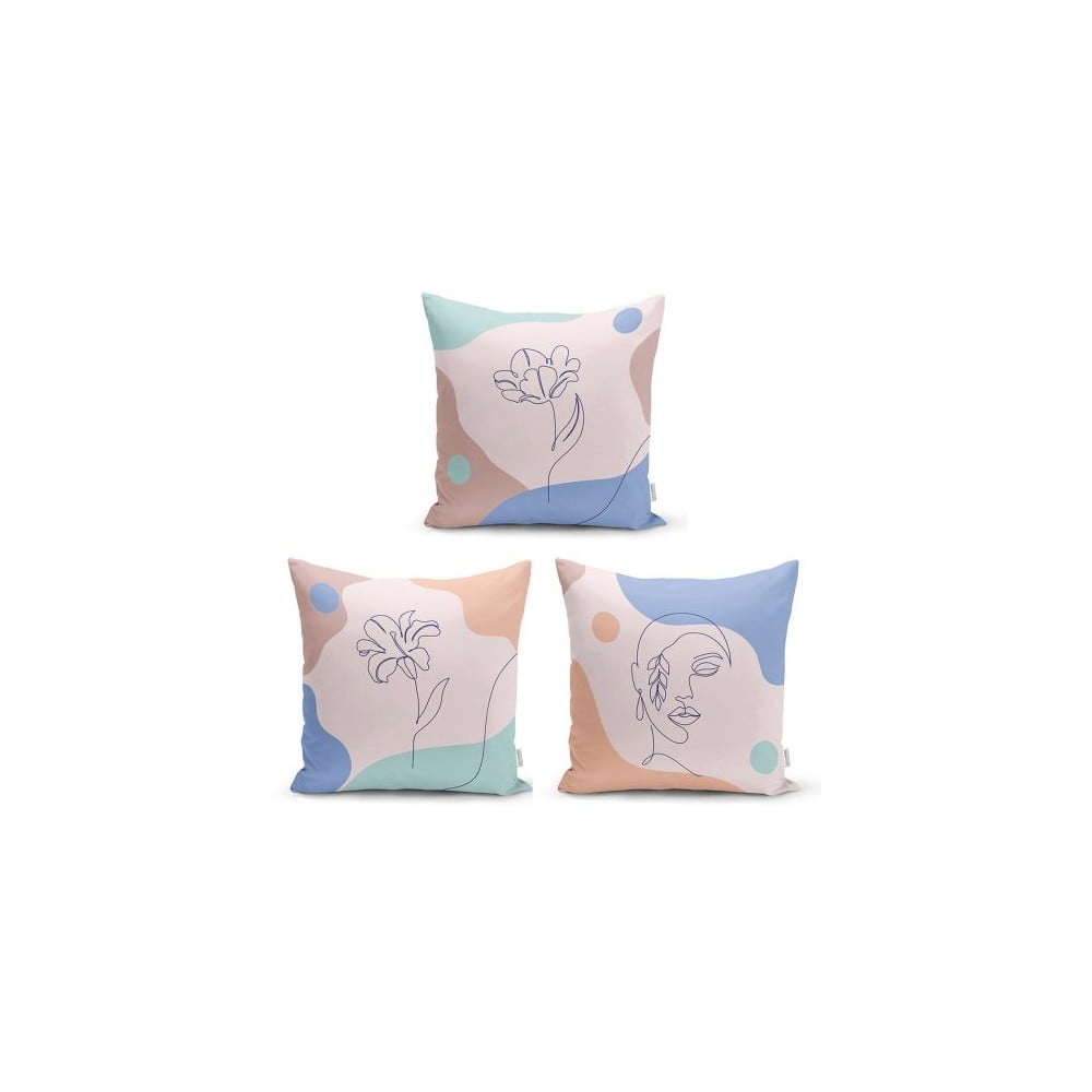 Set 3 fețe de pernă decorative Minimalist Cushion Covers Colorful Flower, 45 x 45 cm