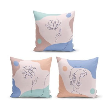 Set 3 fețe de pernă decorative minimalist cushion covers colorful flower, 45 x 45 cm