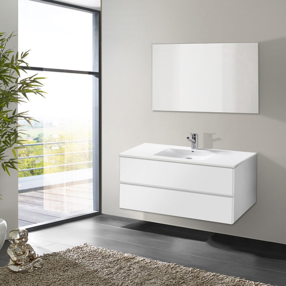 Dulăpior baie cu lavoar și oglindă Flopy, nuanță de alb, 100 cm