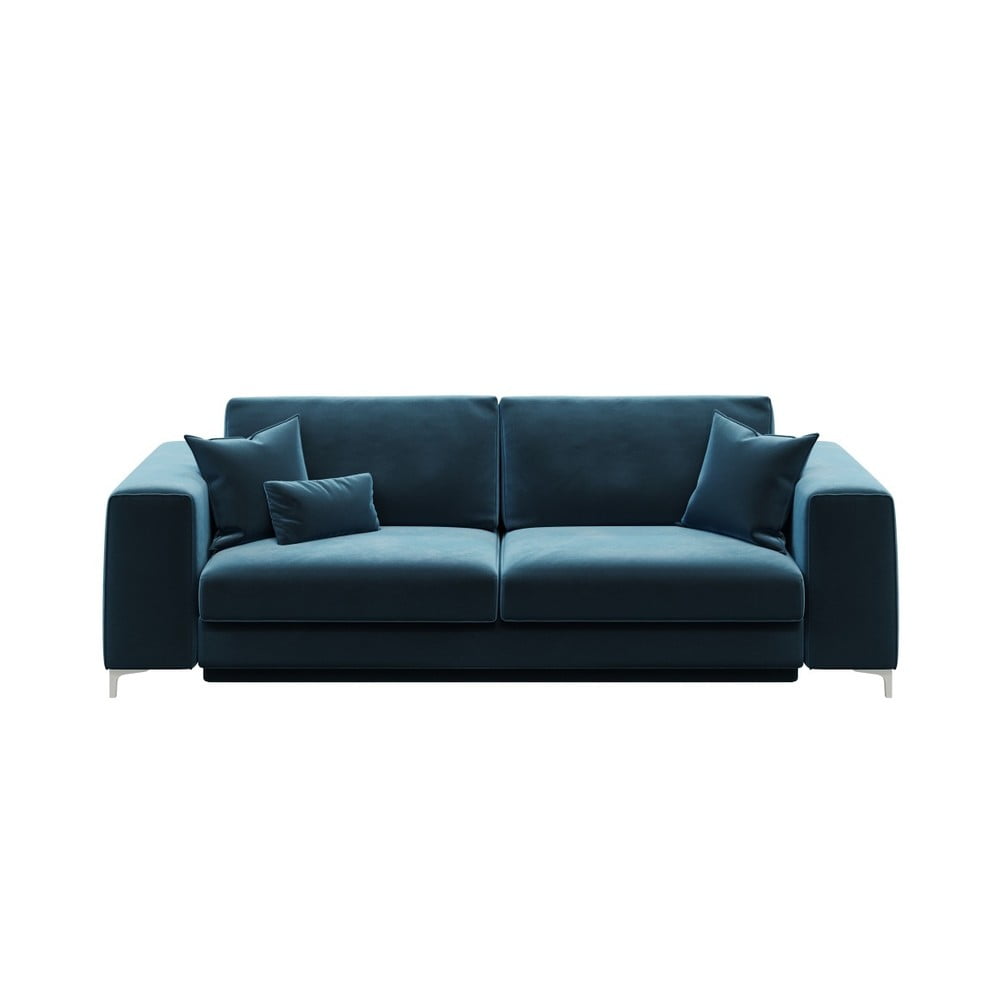 Canapea extensibila din catifea devichy Rothe, 256 cm, albastru inchis