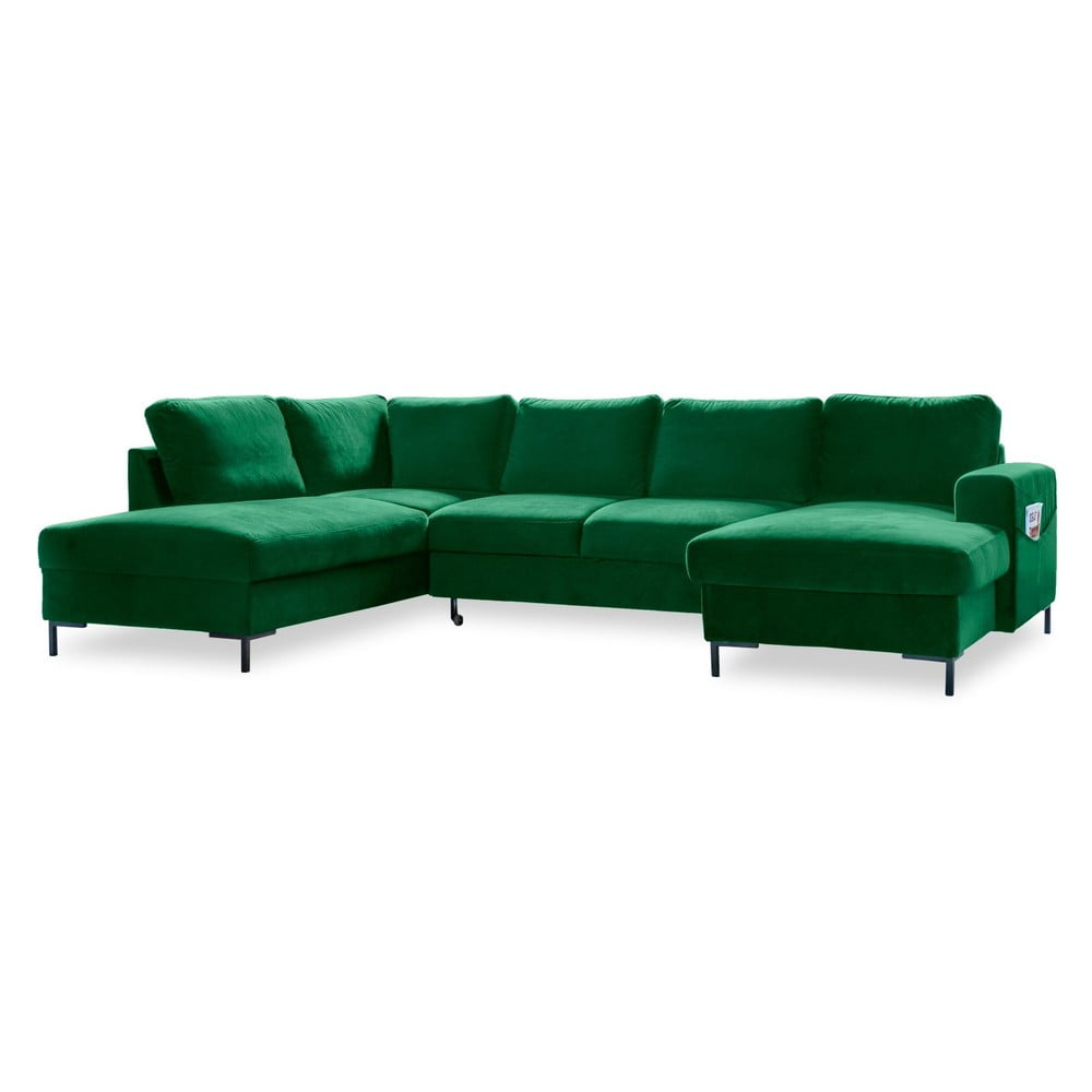 Canapea extensibilă din catifea în formă de „U” cu șezlong pe partea stângă Miuform Lofty Lilly, verde "U" imagine noua
