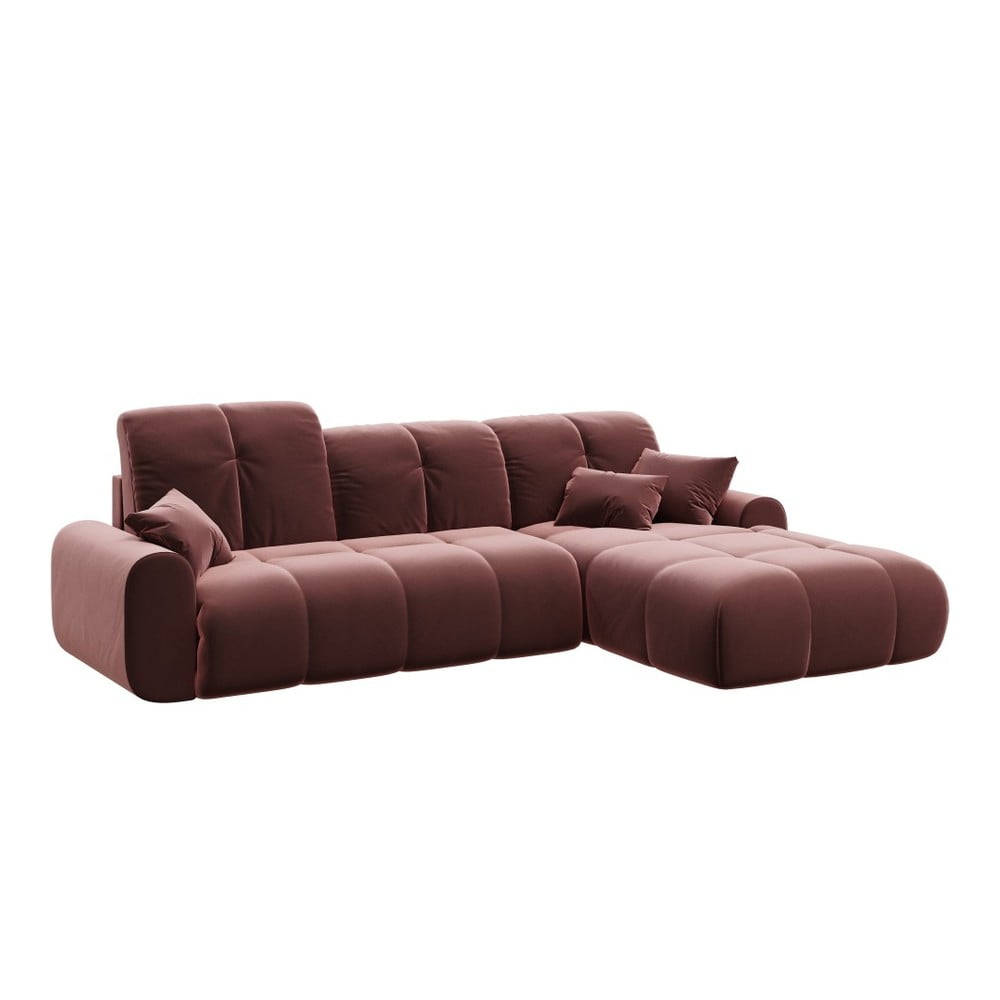 Canapea extensibilă din catifea cu șezlong pe partea dreaptă devichy Tous, roz închis bonami.ro imagine noua somnexpo.ro