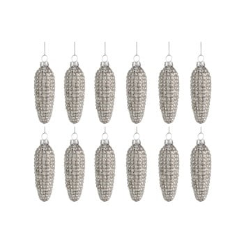 Set 8 ornamente din sticlă pentru crăciun j-line cone, argintiu