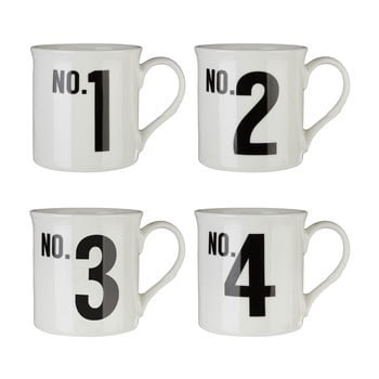 Set 4 căni din porțelan bone china Premier Housewares Numbers, 342 ml