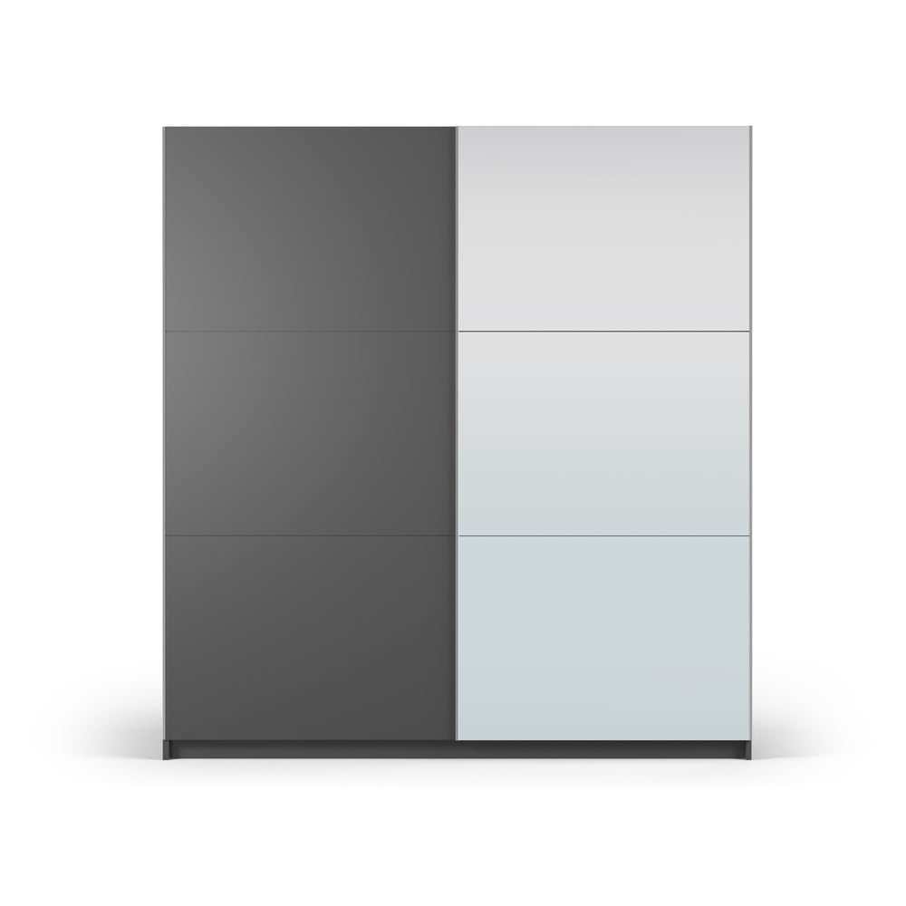 Dulap gri închis cu oglindă și uși glisante 200×215 cm Lisburn – Cosmopolitan Design 200x215