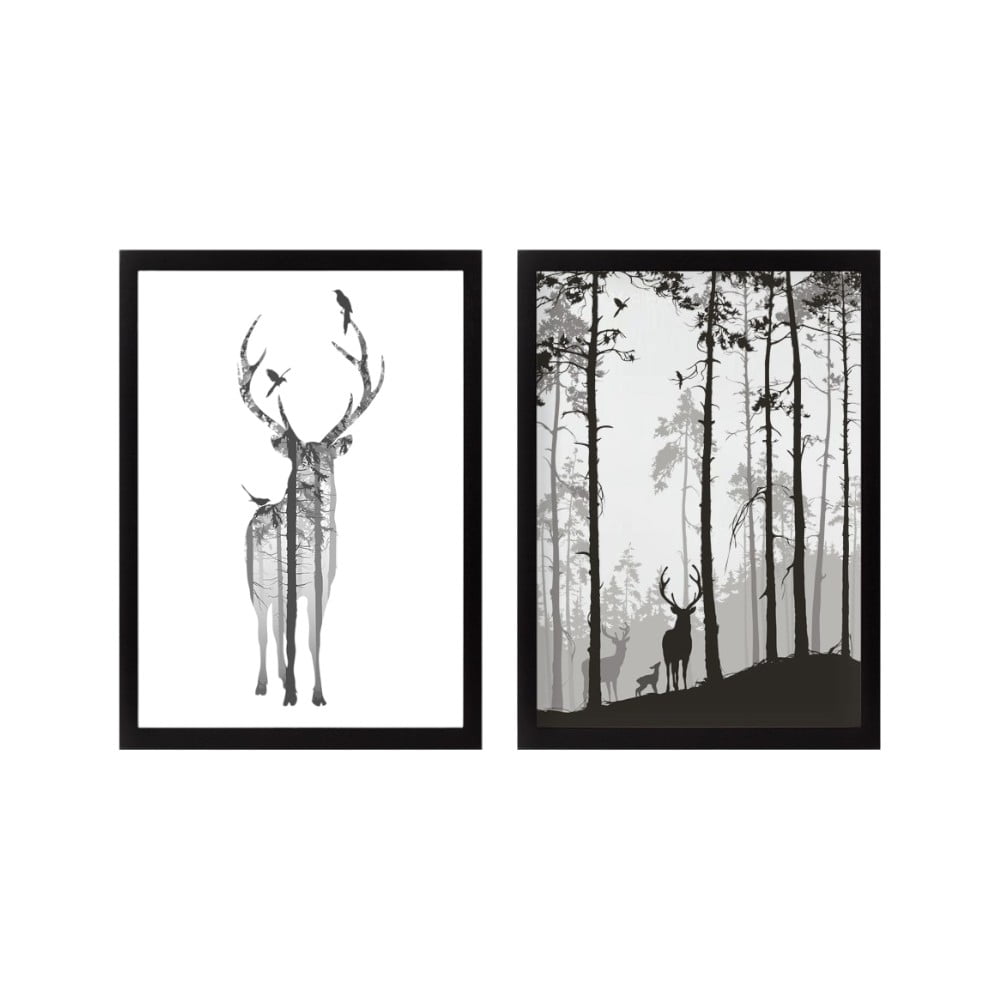 Postere cu ramă 2 buc. 34x44 cm Deer – Wallity