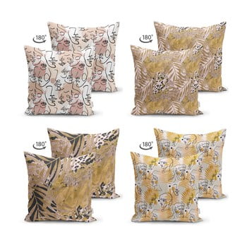 Set 4 fețe de pernă Minimalist Cushion Covers Drawing Leaves, 45 x 45 cm