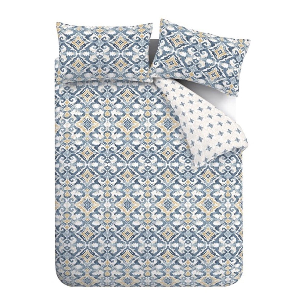 Lenjerie de pat albastră/crem pentru pat dublu 200x200 cm Inara Ikat – Pineapple Elephant