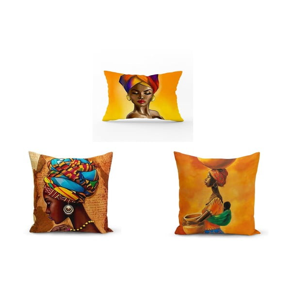 Set 3 fețe de pernă Minimalist Cushion Covers African Culture, 45 x 45 cm