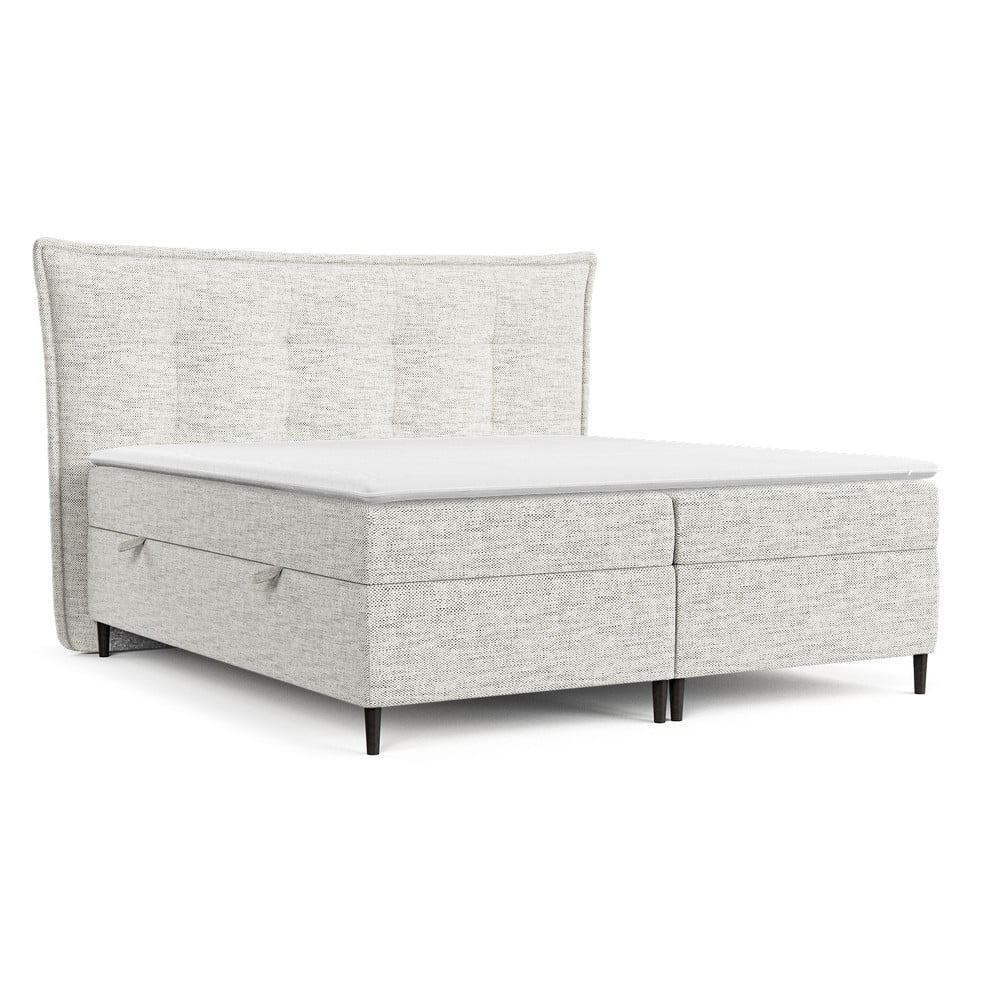 Pat boxspring gri deschis cu spațiu de depozitare 160x200 cm Sinai – Maison de Rêve