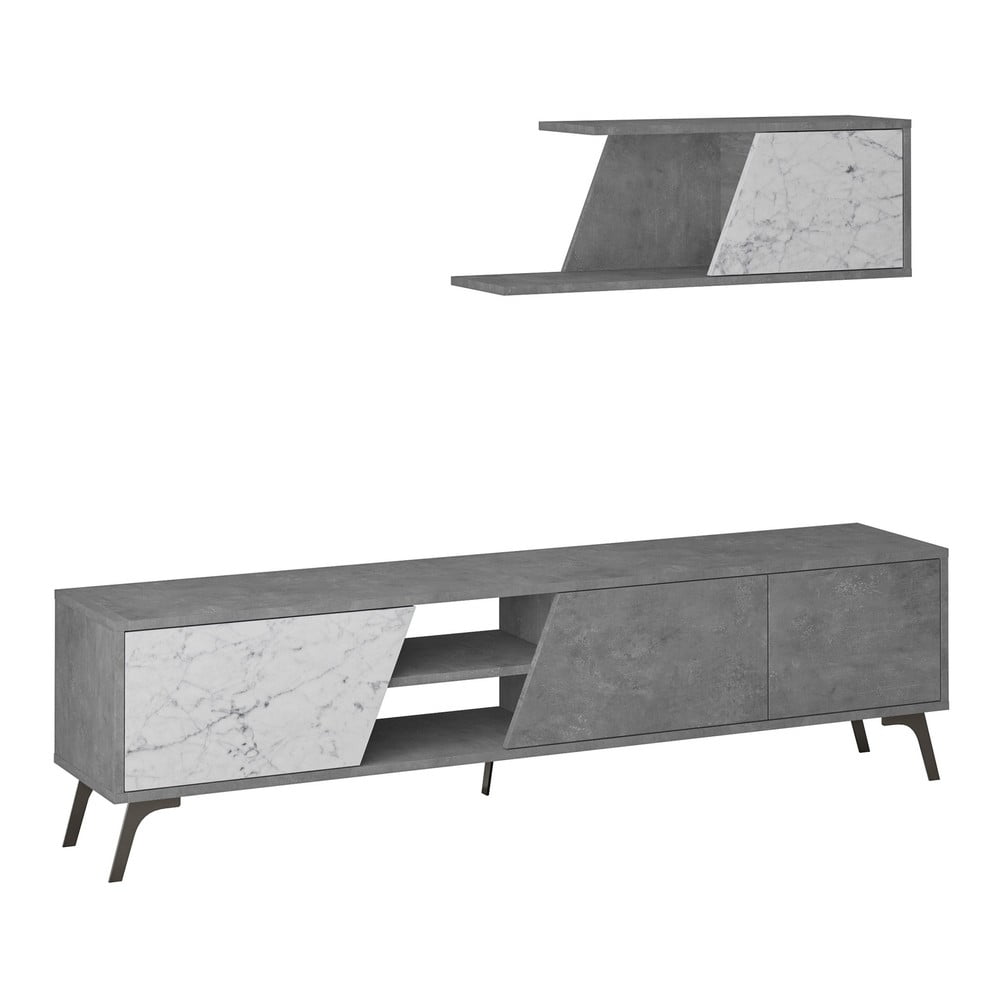 Set mobilier TV alb/aspect de marmură gri 180x48 cm Fiona - Kalune Design