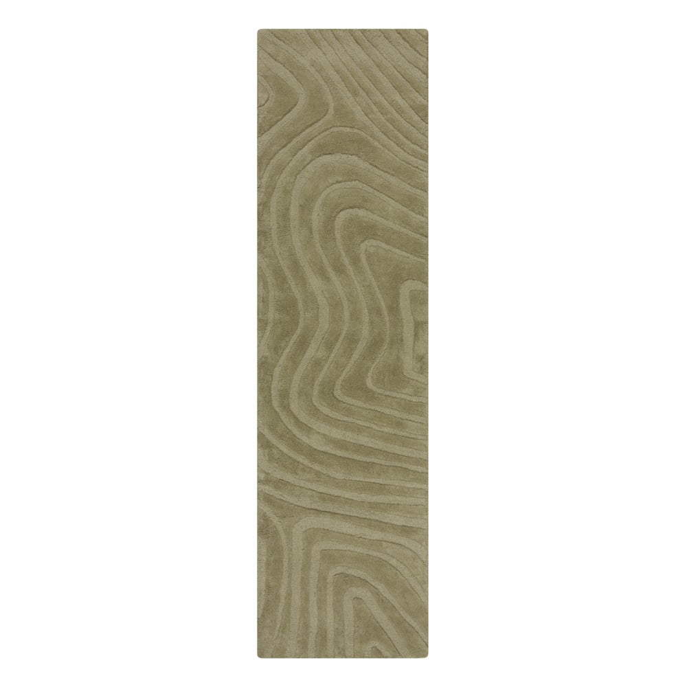 Covor tip traversă kaki țesut manual din lână 60x230 cm Mesmerise Sage – Flair Rugs