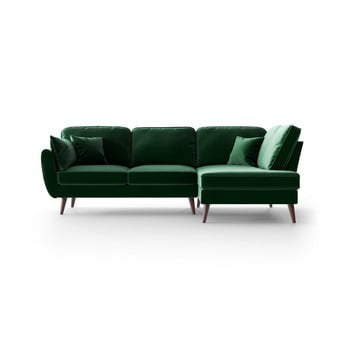 Colțar din catifea cu șezlong pe partea dreaptă, my pop design auteuil, verde