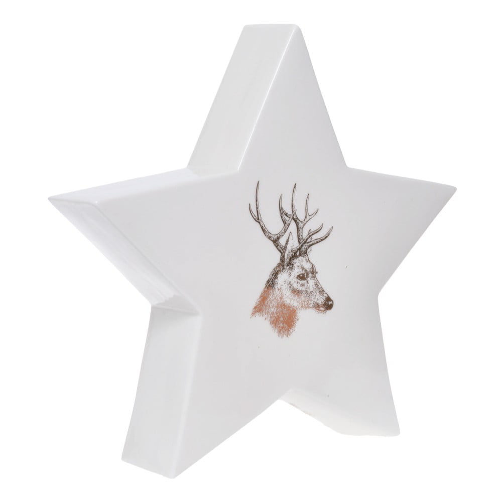 Stea decorativă din ceramică Ewax Deer, înălțime 15,5 cm, alb