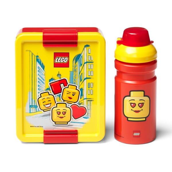 Set caserolă pentru gustări și sticlă LEGO® Iconic, roșu - galben