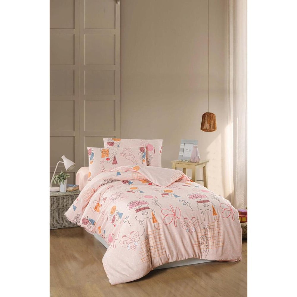 Poza Lenjerie de pat roz-deschis pentru pat de o persoana/extins si cearceaf 160x220 cm Drawing Art a€“ Mila Home