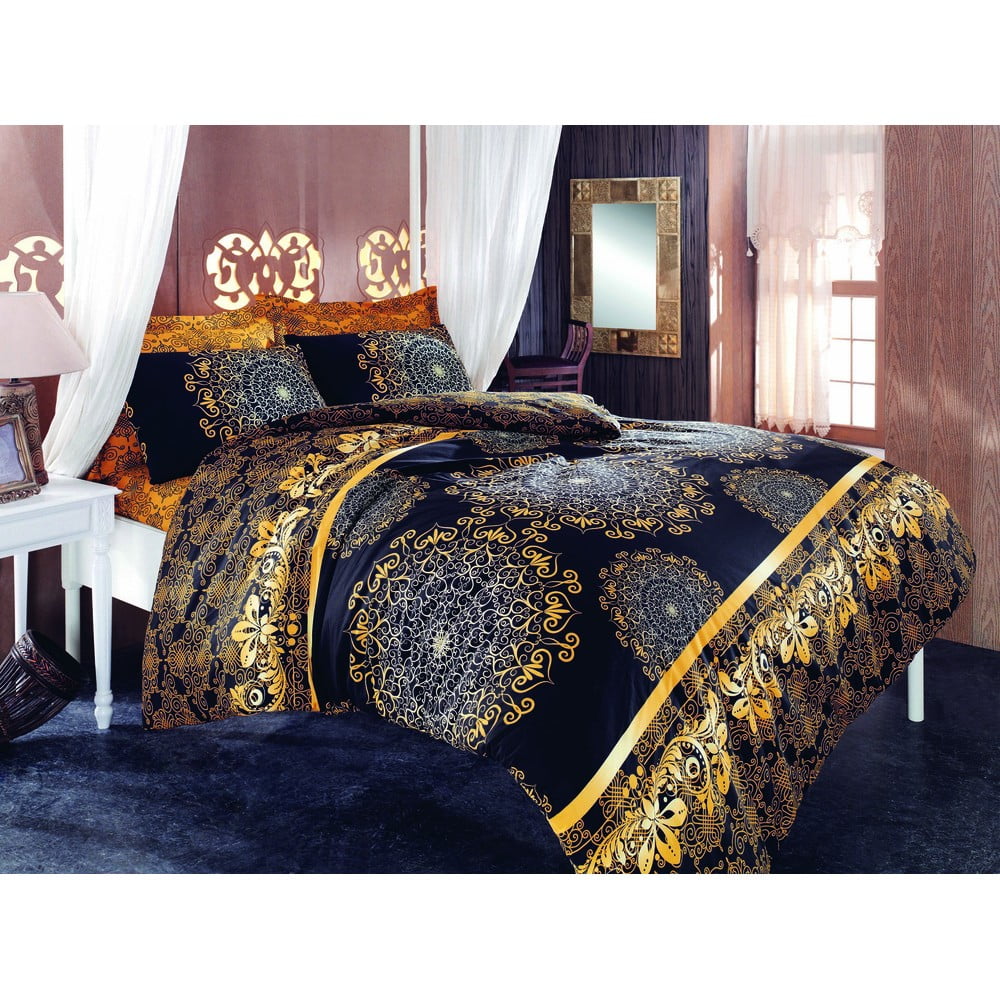 Lenjerie de pat dublu cu cearșaf Osman, 200 x 220 cm, negru bonami.ro