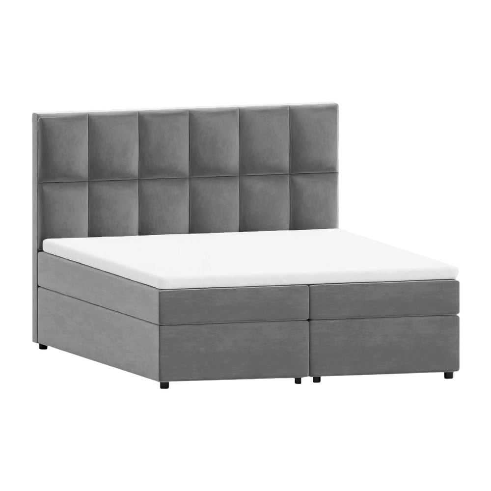 Pat boxspring gri cu spațiu de depozitare 200x200 cm Flip – Ropez