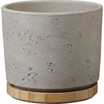Ghiveci din ceramică cu farfurie din lemn big pots, ø 14 cm, gri