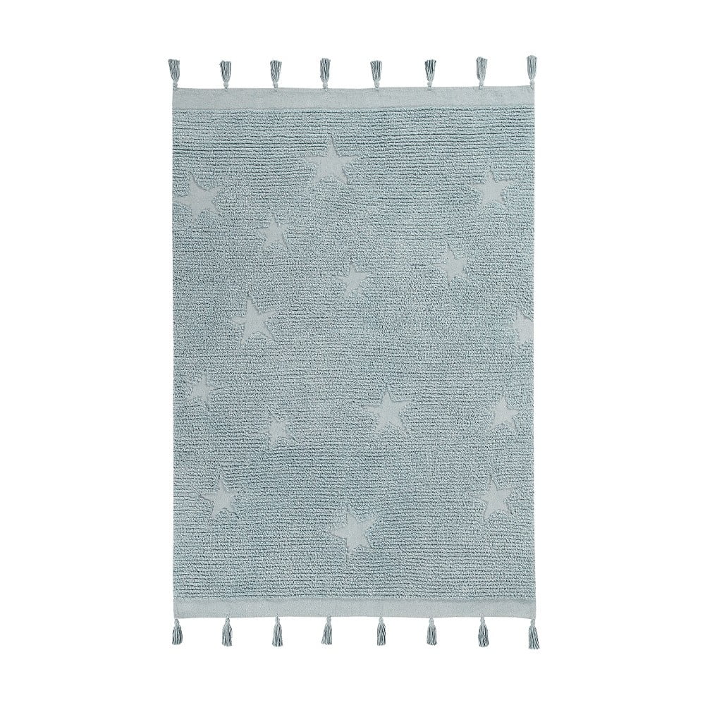 Covor pentru copii albastru lavabil/țesut manual din bumbac 120x175 cm Hippy Stars Aqua – Lorena Canals