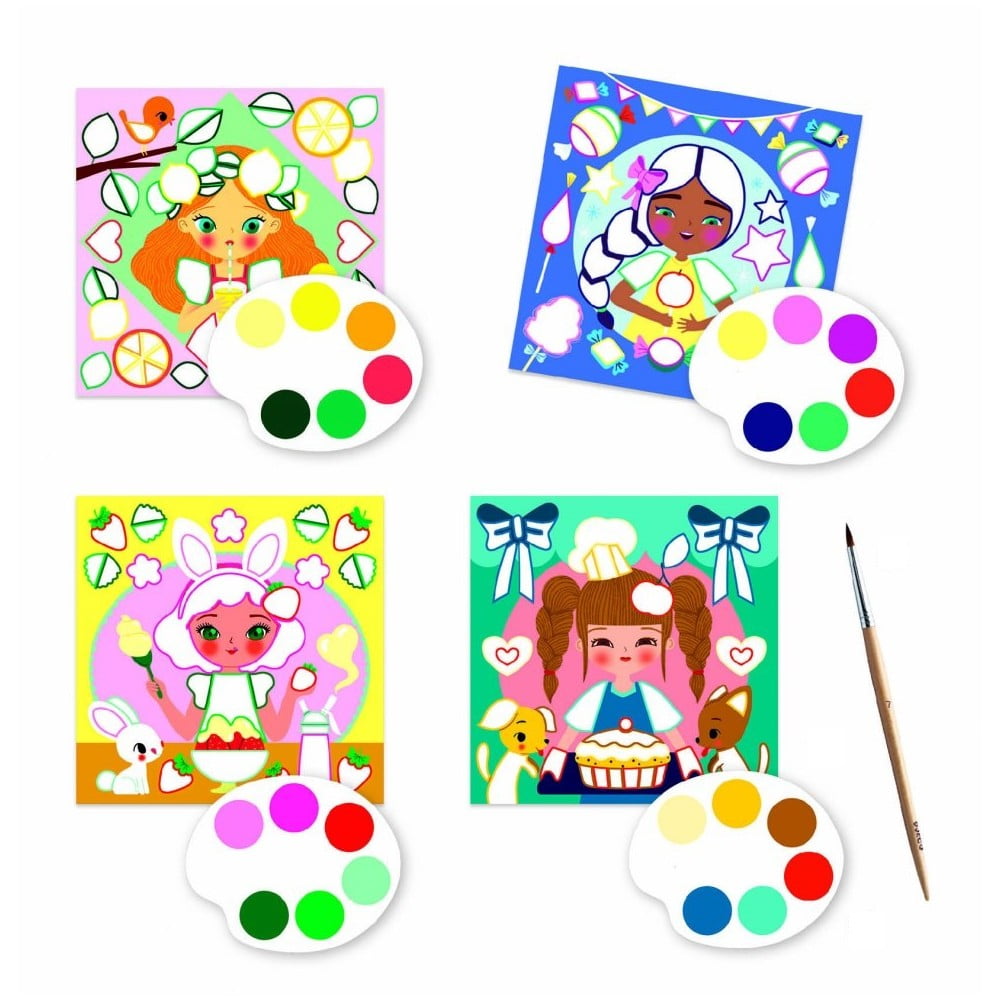 Set carte de colorat cu acuarele Djeco Sweet Girls bonami.ro