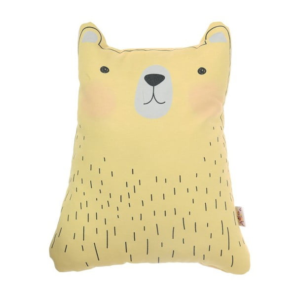 Pernă din amestec de bumbac pentru copii Mike & Co. NEW YORK Pillow Toy Bear Cute, 22 x 30 cm, galben