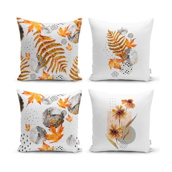 Set 4 fețe de pernă decorative minimalist cushion covers gold leaves, 45 x 45 cm