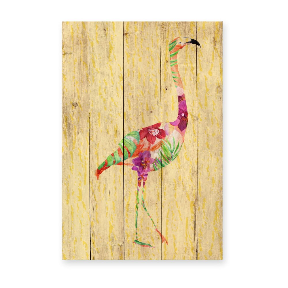 Decorațiune din lemn de pin pentru perete Madre Selva Flowers Flamingo, 60 x 40 cm bonami.ro imagine 2022