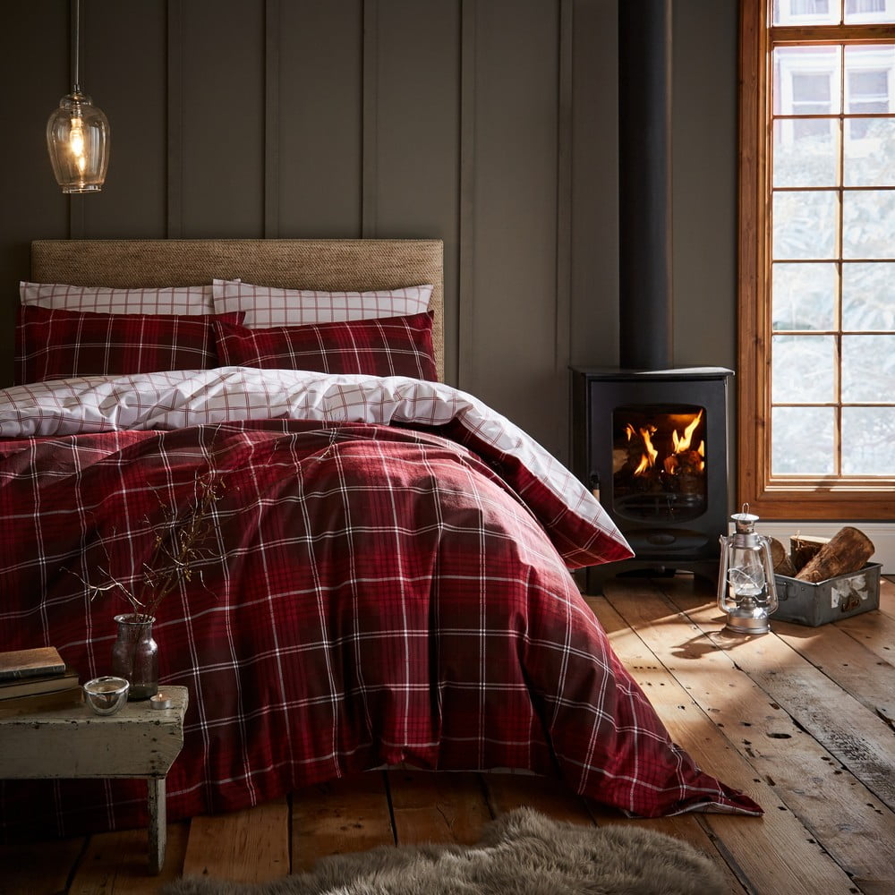 Lenjerie de pat din bumbac Catherine Lansfield Brushed Tartan, 200 x 200 cm, roșu bonami.ro imagine noua