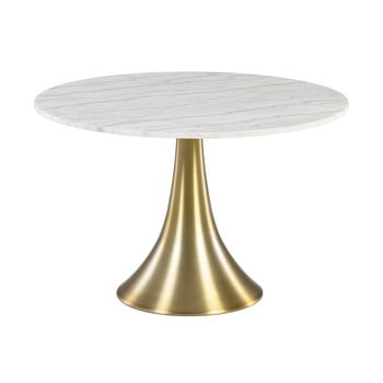 Masă de dining rotundă cu aspect de marmură la forma, ø 120 cm, alb
