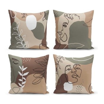 Set 4 fețe de pernă minimalist cushion covers drawing face, 43 x 43 cm