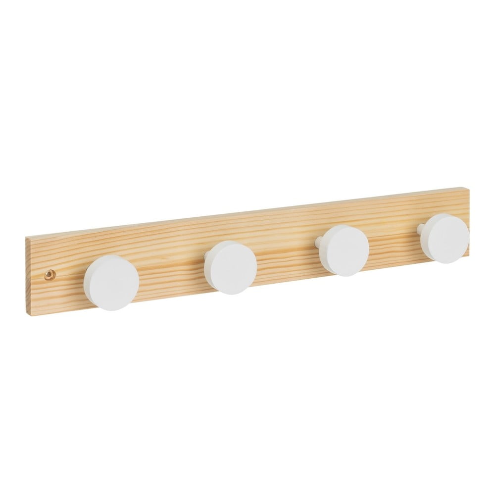 Cuier de perete alb/în culoare naturală din lemn de pin 40 cm Anillos – Casa Selección