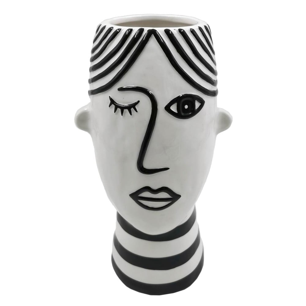 Vaza din portelan Mauro Ferretti Face, alb - negru