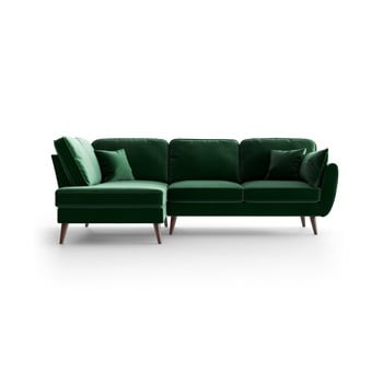 Colțar din catifea cu șezlong pe partea stângă my pop design auteuil, verde