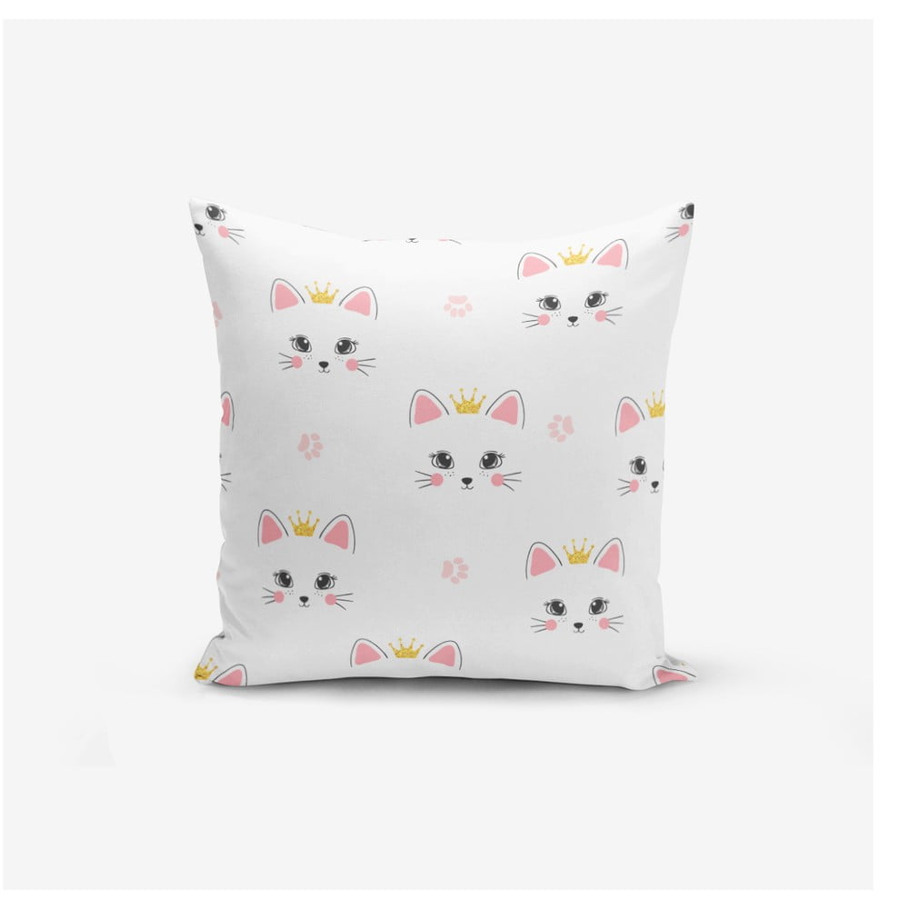 Față de pernă pentru copii 43x43 cm White Pink Cat – Mila Home