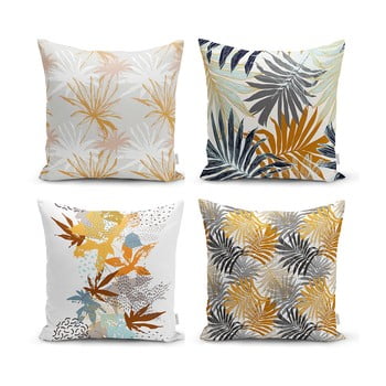 Set 4 fețe de pernă decorative minimalist cushion covers autumn leaves, 45 x 45 cm