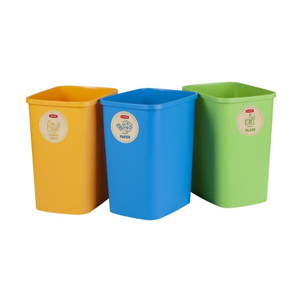 Set 3 coșuri de gunoi pentru sortarea deșeurilor Curver ECO, 25 l