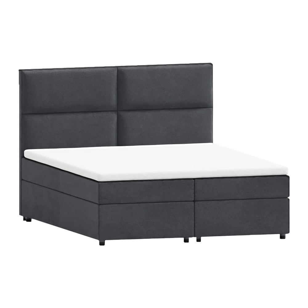 Pat boxspring gri cu spațiu de depozitare 200x200 cm Rico – Ropez