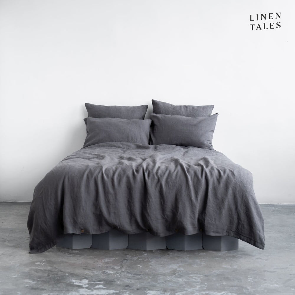 Lenjerie de pat gri închis din in pentru pat de o persoană 135×200 cm – Linen Tales 135x200 imagine noua
