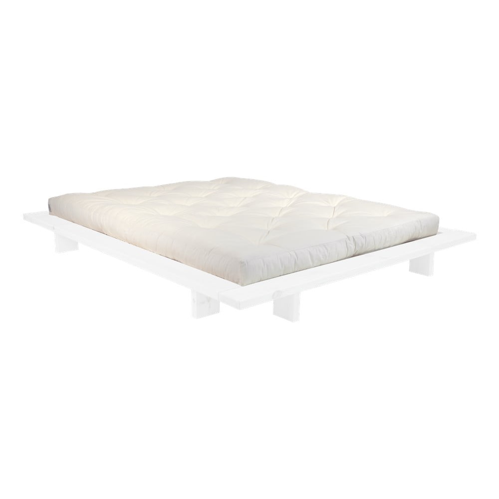 Pat dublu din lemn de pin cu saltea Karup Design Japan Comfort Mat White/Natural, 140 x 200 cm bonami.ro