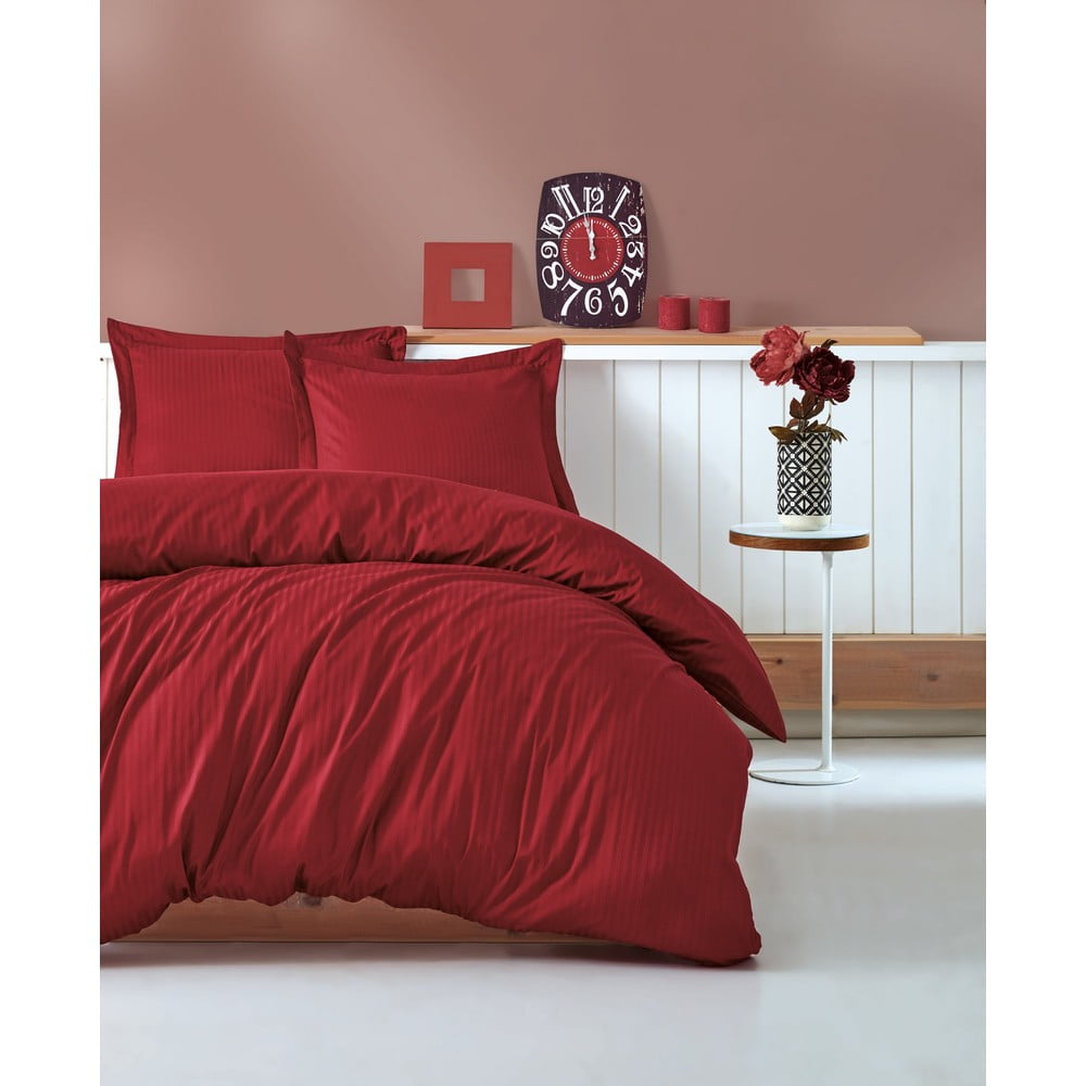 Lenjerie de pat cu cearșaf Stripe, 200 x 220 cm, roșu