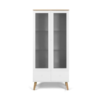 Vitrină cu detalii în decor de stejar tenzo dot, înălțime 175 cm, alb