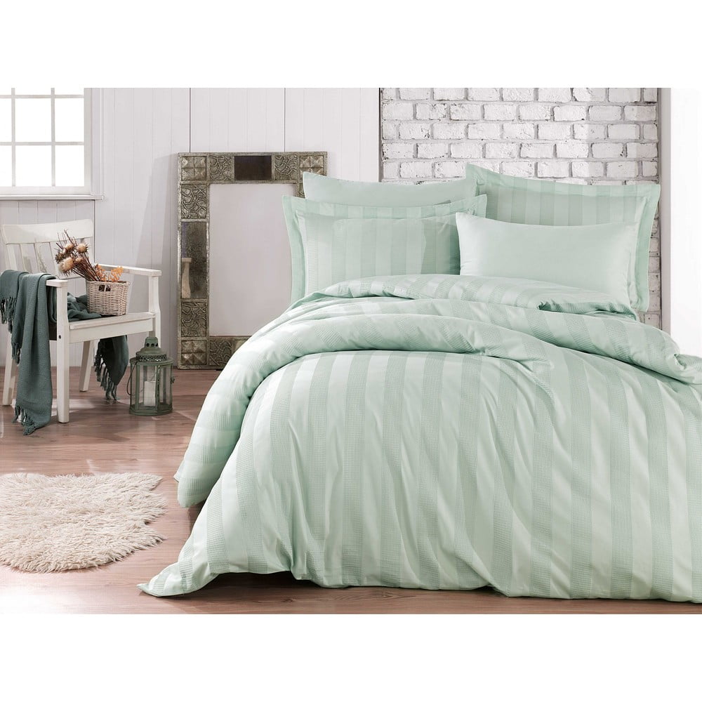 Lenjerie de pat din bumbac satinat pentru pat dublu cu cearșaf Hobby Wafel, 200 x 220 cm, verde bonami.ro imagine noua