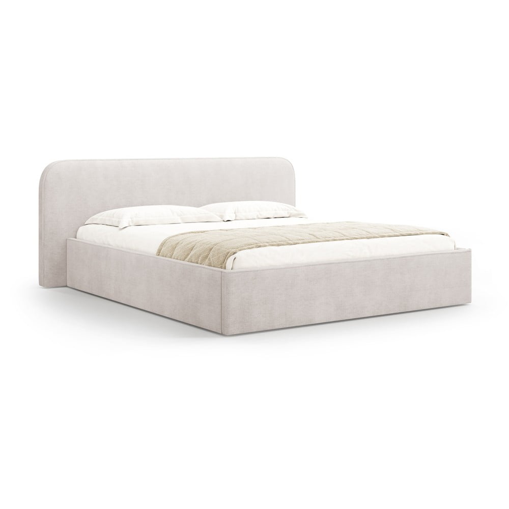 Pat matrimonial alb tapițat cu spațiu de depozitare cu somieră 140x200 cm Elizabeth – Micadoni