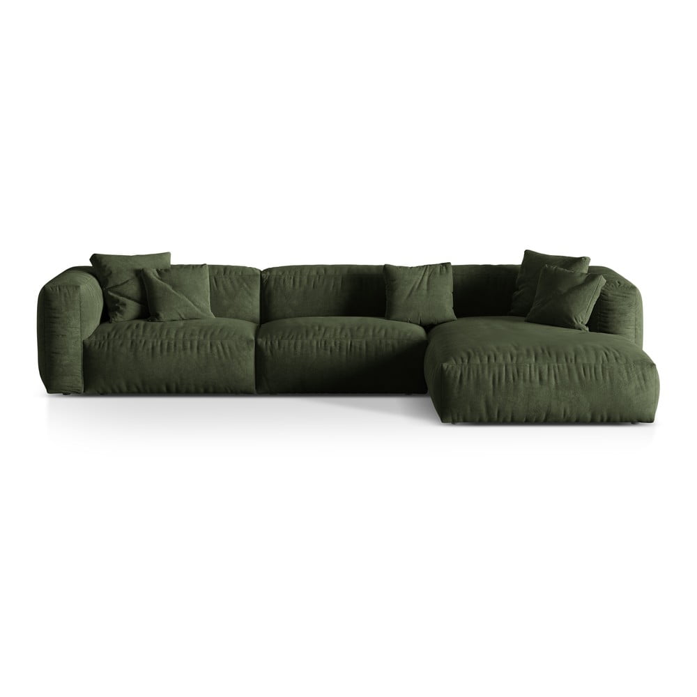 Colțar modular verde cu tapițerie din țesătură bouclé (cu colț pe partea dreaptă) Martina – Micadoni Home