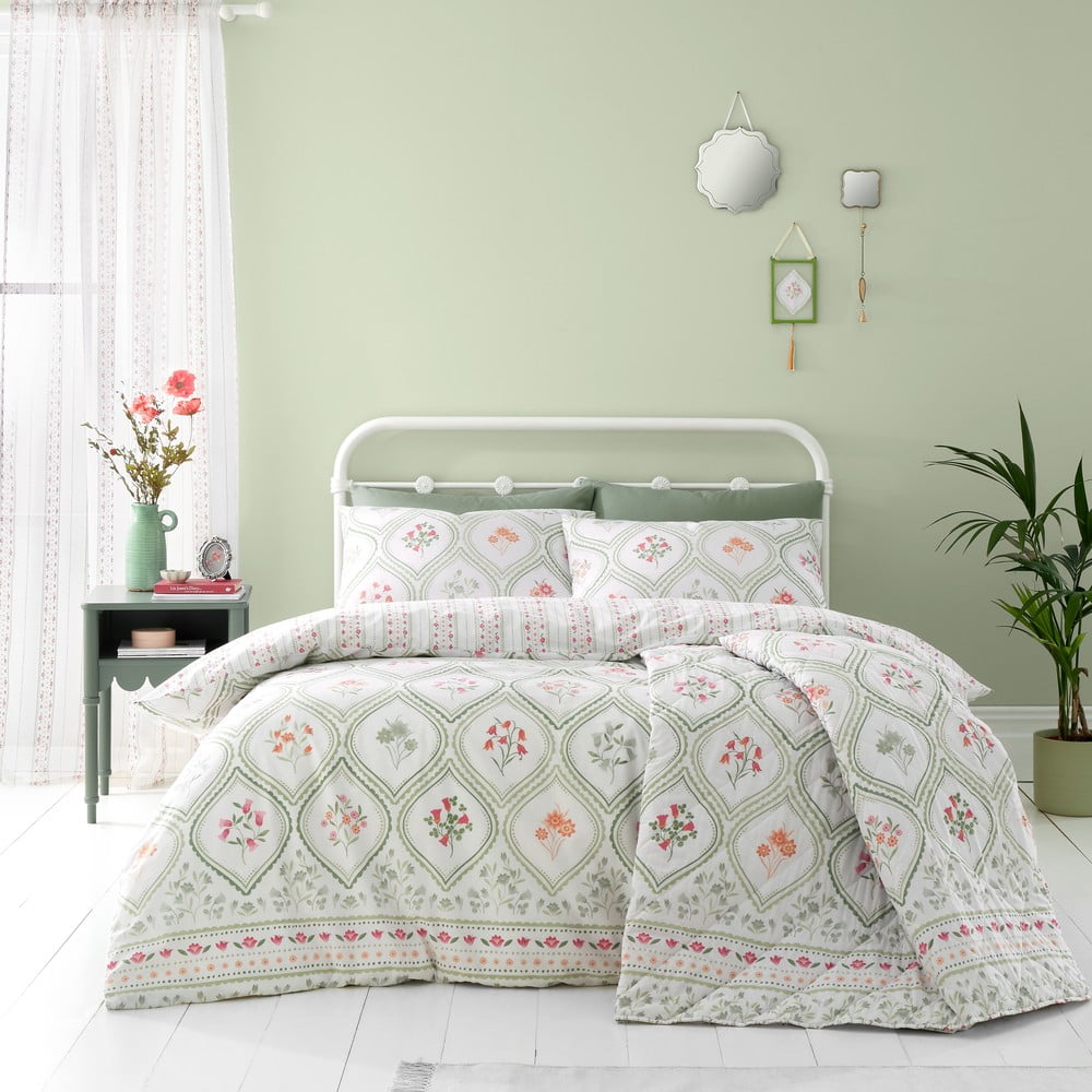 Lenjerie de pat verde-crem pentru pat de o persoană 135x200 cm Cameo – Catherine Lansfield